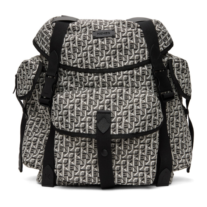 Kenzo White and Black Jacquard Trek Backpack