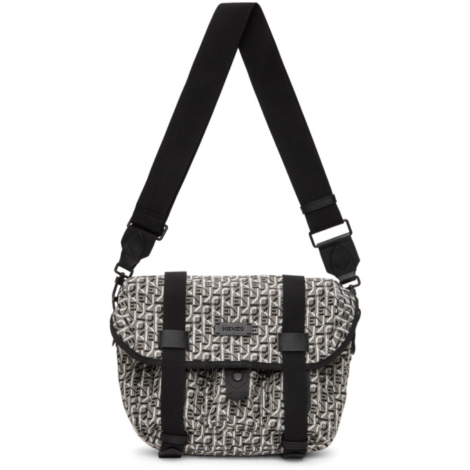 Kenzo White and Black Small Jacquard Trek Messenger Bag