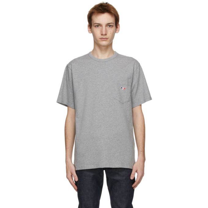 Maison Kitsune Grey Tricolor Fox Patch T-Shirt