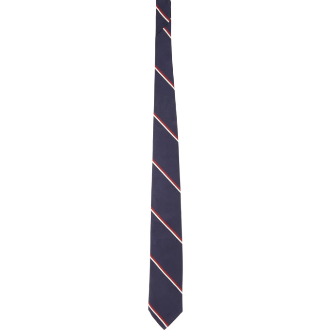 BEAMS PLUS Navy Silk Striped Wide Regimental Tie