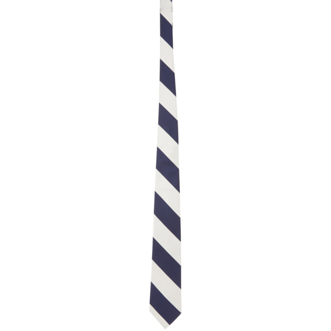 BEAMS PLUS Silver and Navy Silk Striped Regimental Tie