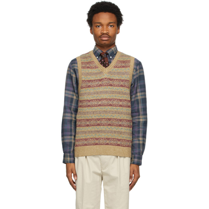 BEAMS PLUS Khaki Jacquard Fair Isle Vest