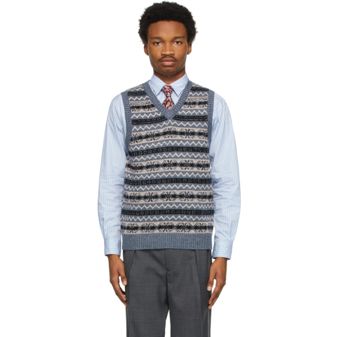 BEAMS PLUS Blue Jacquard Fair Isle Vest