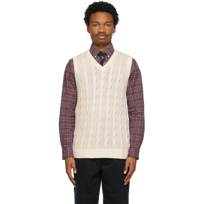 BEAMS PLUS White Silk Cable Vest