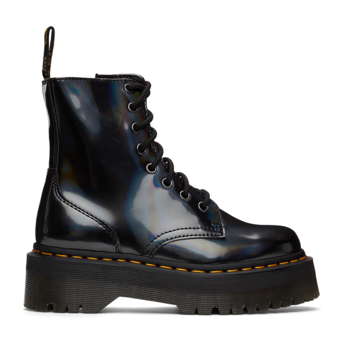 Dr. Martens Black Jadon Hologram Platform Boots In Gunmetal | ModeSens