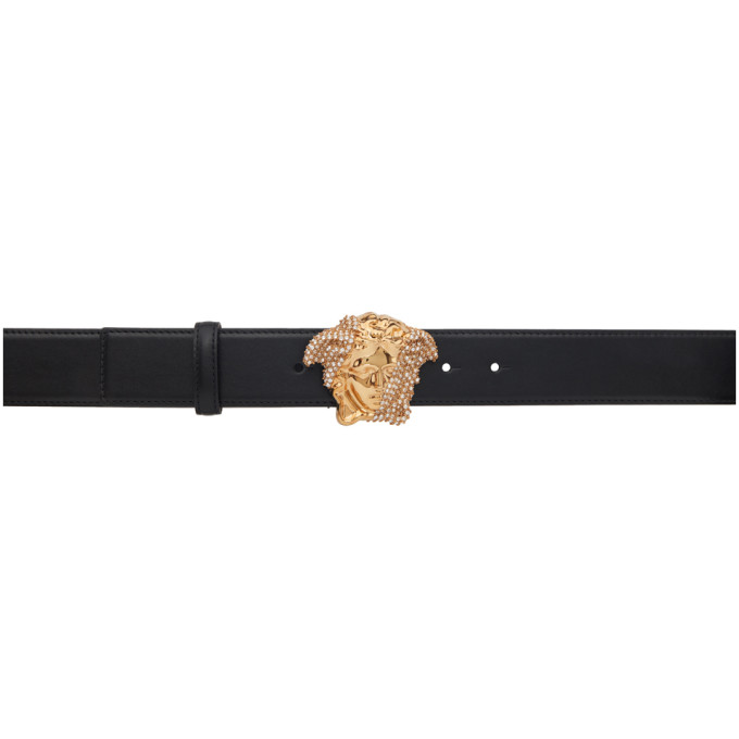 Versace Black and Gold Medusa Palazzio Dia Crystal Belt