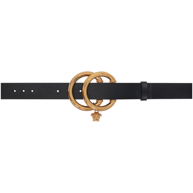 Versace Black Double-Ring Medusa Charm Belt