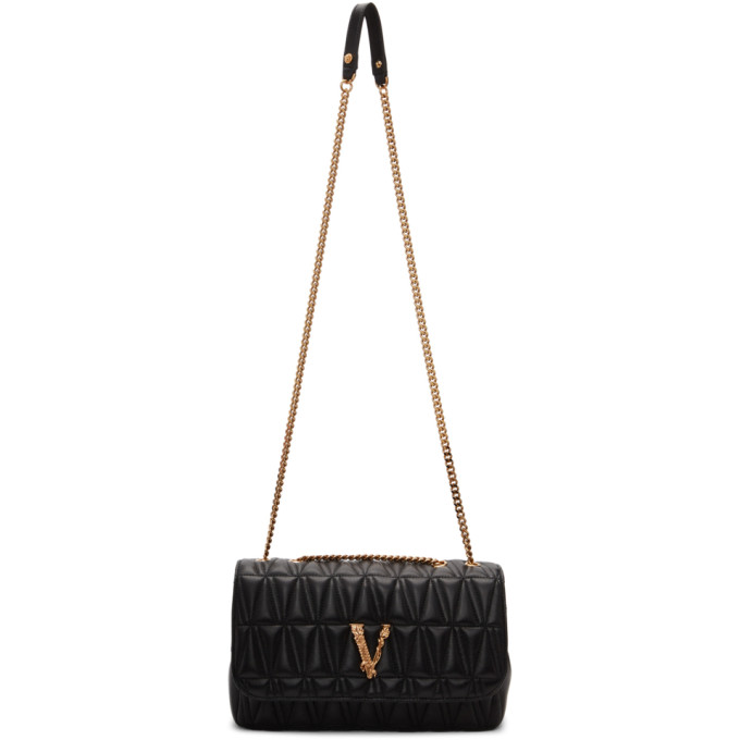 Versace Black Quilted Virtus Baguette Bag