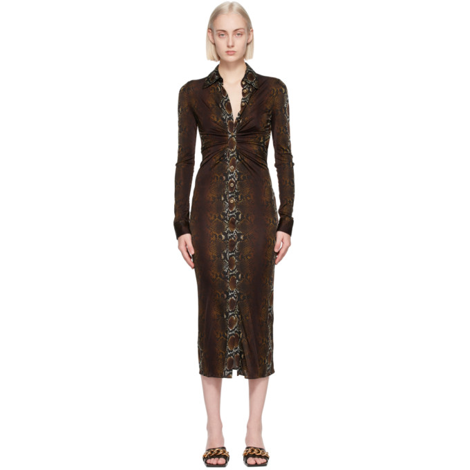 Versace Brown Python Print Shirt Dress