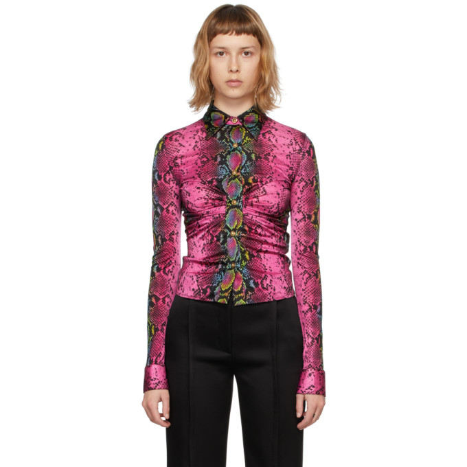 Versace Multicolor Fitted Snake Print Shirt