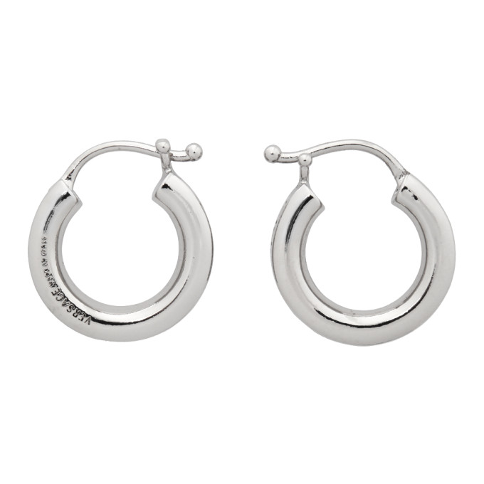 Versace Silver Small Greca Hoop Earrings