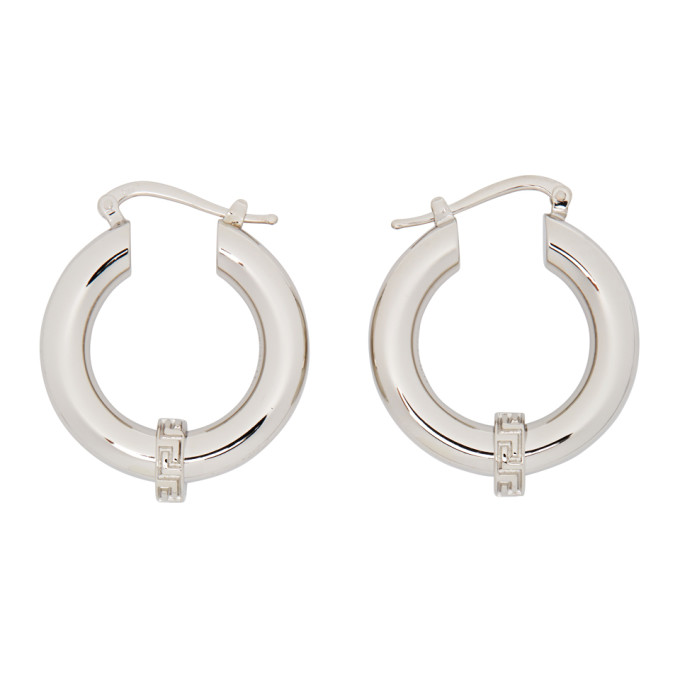 Versace Silver Small Greca Hoop Earrings