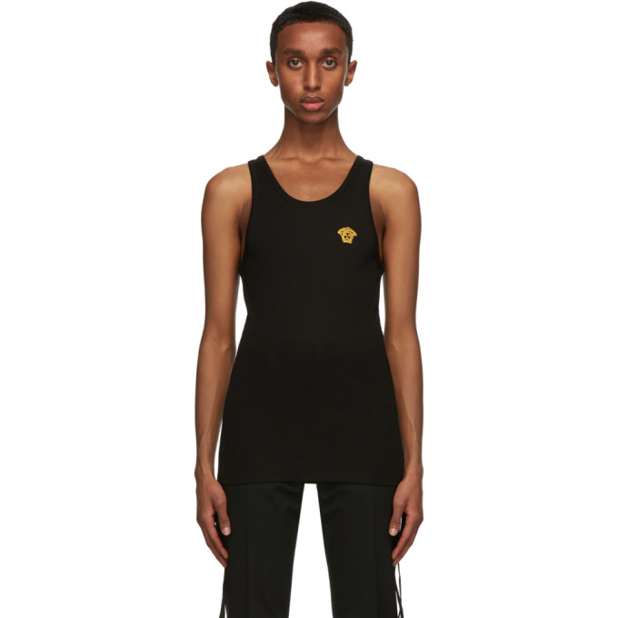 Versace Black Embroidered Medusa Tank Top