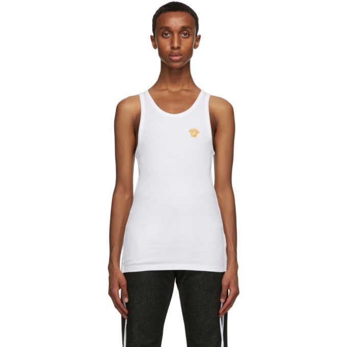 Versace White Embroidered Medusa Tank Top