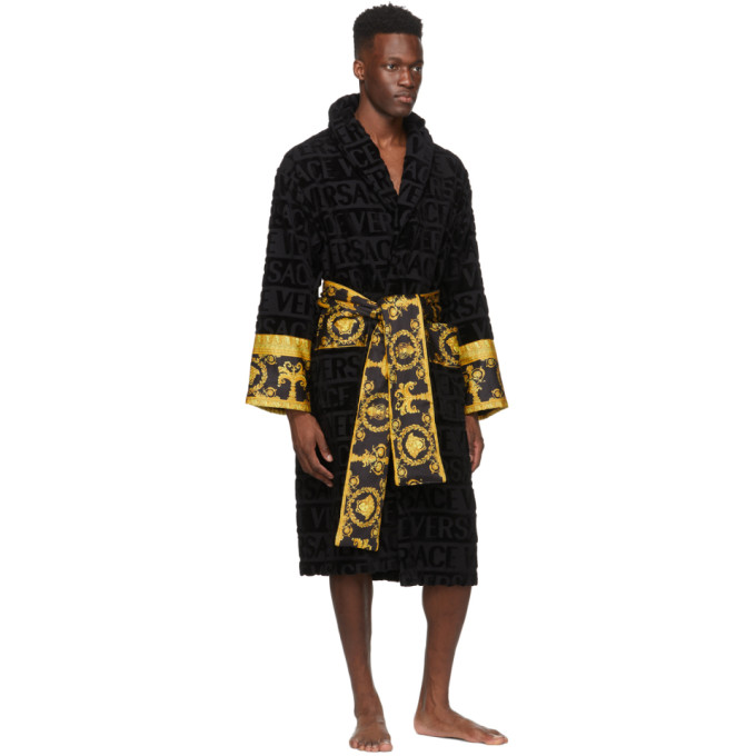 Versace Black I Heart Baroque Bath Robe In Z4800 Black | ModeSens