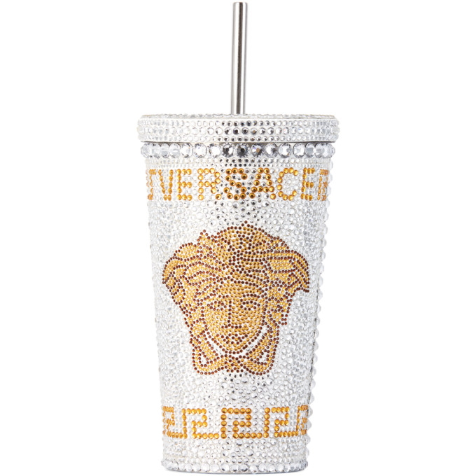 Versace White and Gold Medusa Crystal Travel Cup, 16 oz