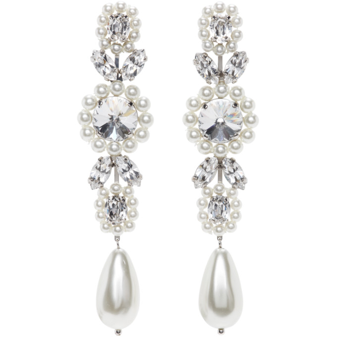 Simone Rocha White Jewelled Drop Cameo Earrings