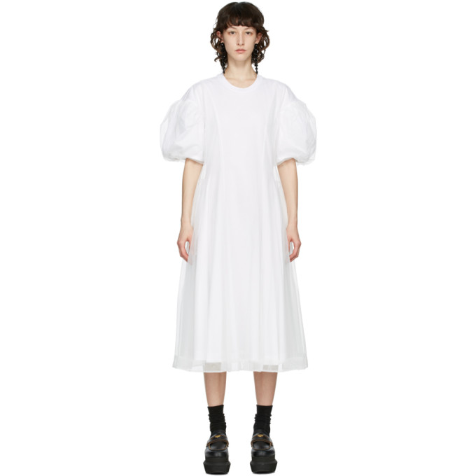 Simone Rocha White Tulle Overlay Sculpted Dress