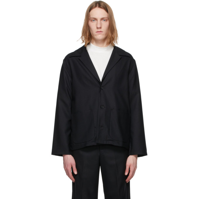 Sasquatchfabrix. Black Wool Tailored Shirt Jacket