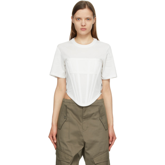 DION LEE WHITE JERSEY CORSET T-SHIRT