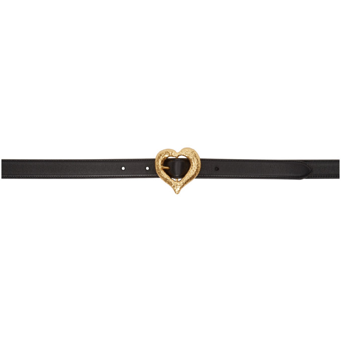 Saint Laurent Black Leather Heart Belt