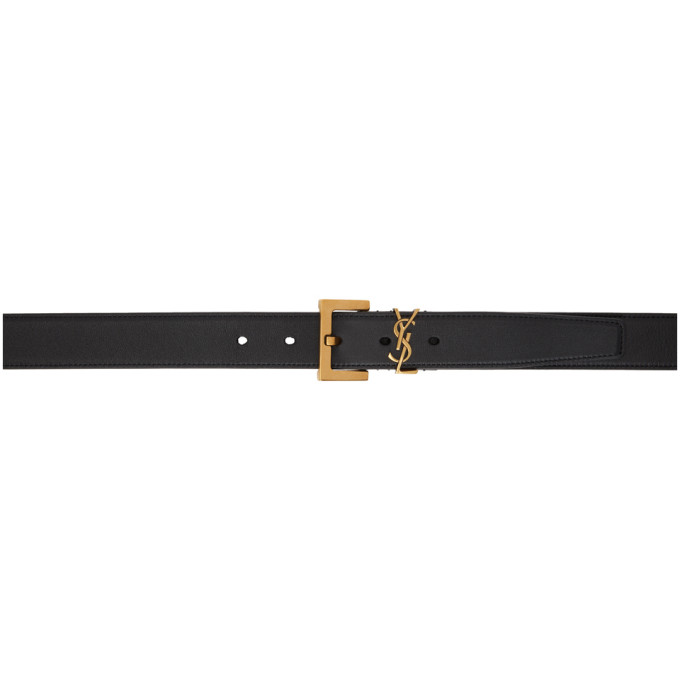 Saint Laurent Black and Bronze Monogram Belt