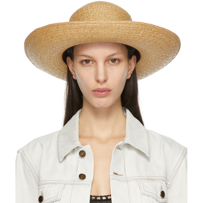 Saint Laurent Beige Straw Maui Fedora