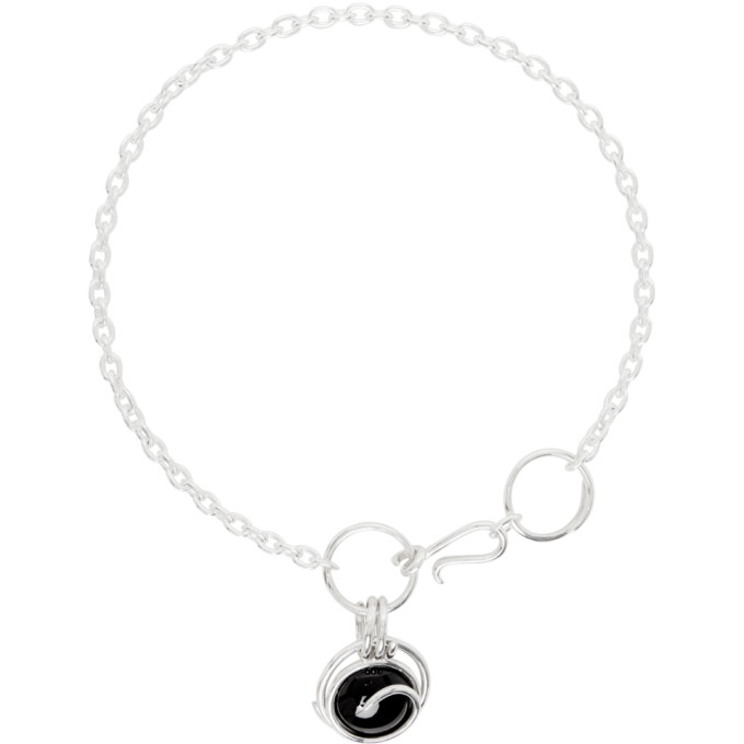 Sapir Bachar Silver Onyx Spiral Necklace
