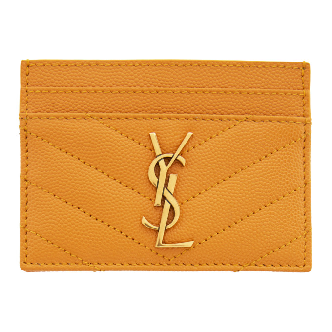 Saint Laurent Yellow Quilted Monogramme Card Holder