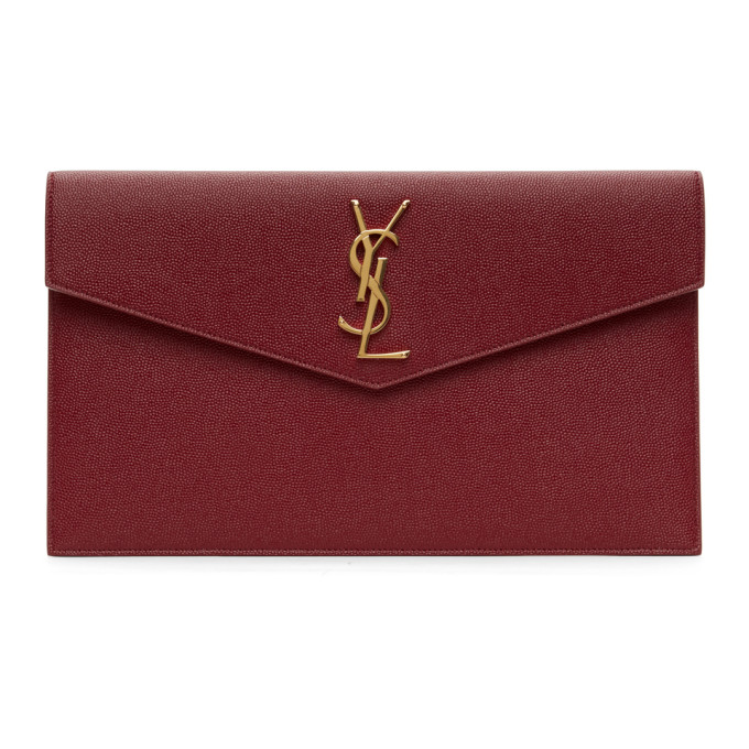 Saint Laurent Uptown Croc-effect Leather Clutch in Red