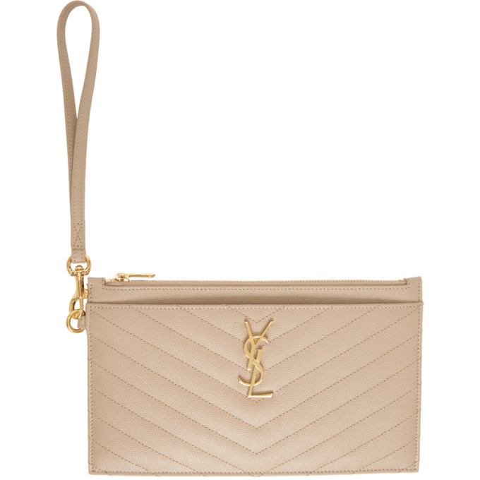 Saint Laurent Beige Large Monogramme Bill Pouch