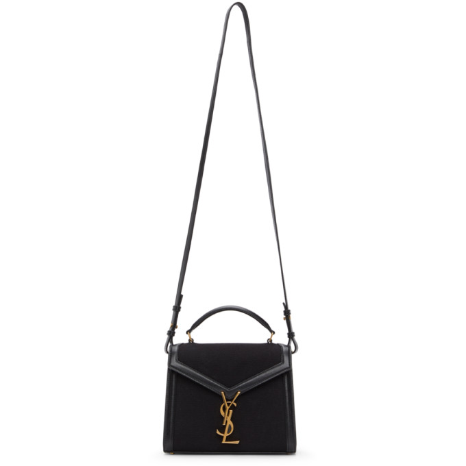 Saint Laurent Black Canvas Mini Cassandra Top Handle Bag