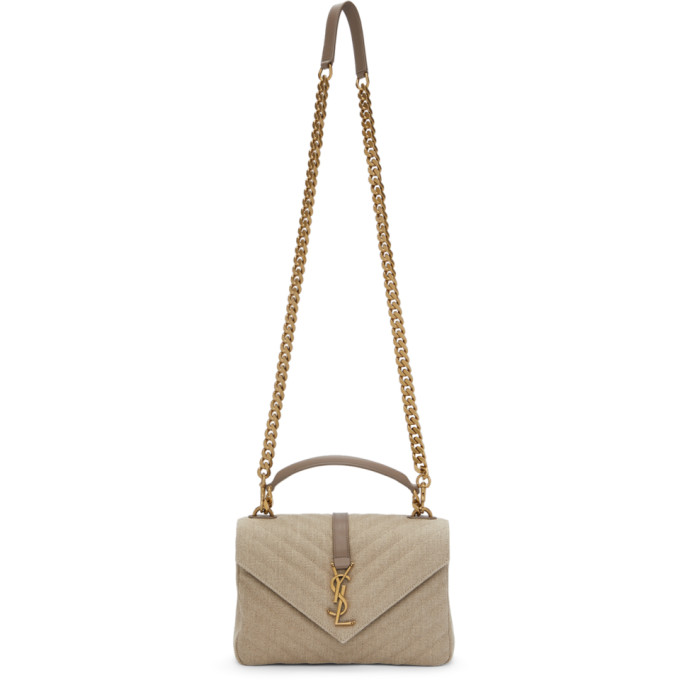 Saint Laurent Neutral College Canvas Cross Body Bag In 9673 Lt Naturale/taupe