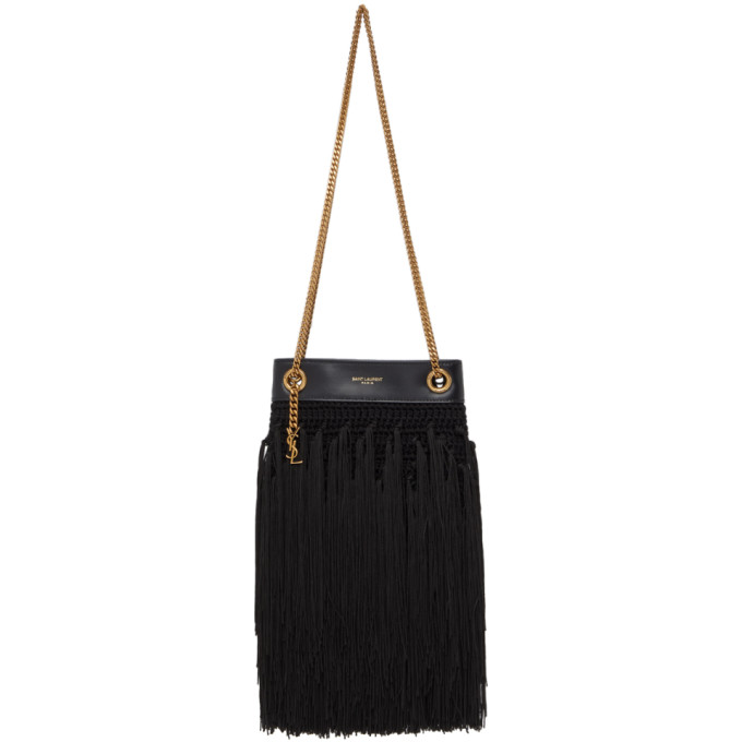 Saint Laurent Black Fringed Small Grace Bag