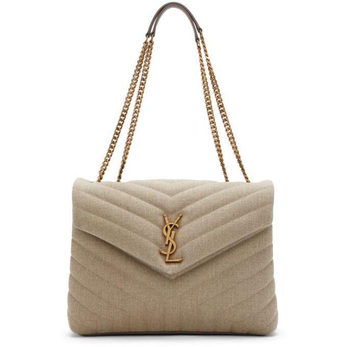 Saint Laurent Beige Quilted Medium Loulou Bag In 9673 Ltnat/taupe