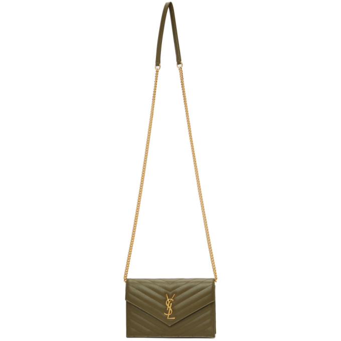 Saint Laurent Khaki Monogramme Envelope Chain Wallet Bag In 3344 Kaki