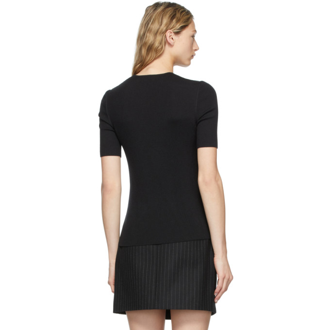 SAINT LAURENT BLACK RIBBED LACE-UP SWEATER