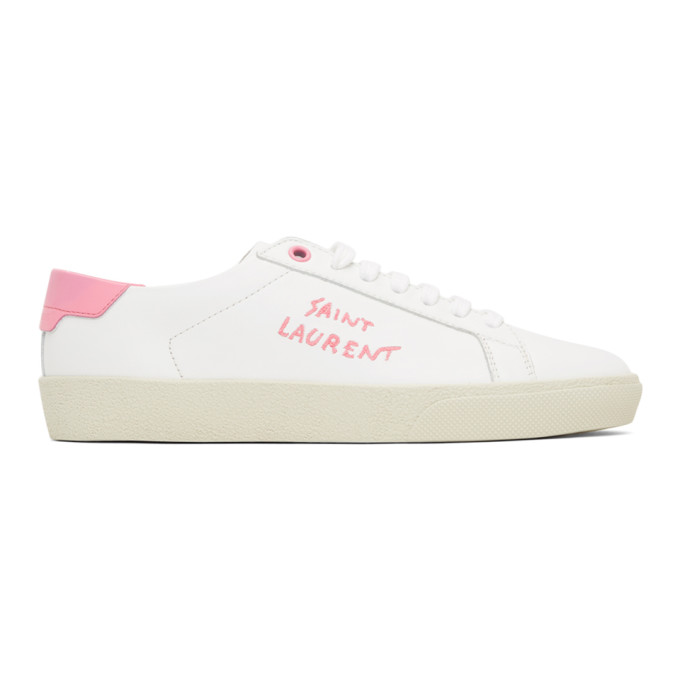 SAINT LAURENT WHITE & PINK COURT CLASSIC SL/06 SNEAKERS