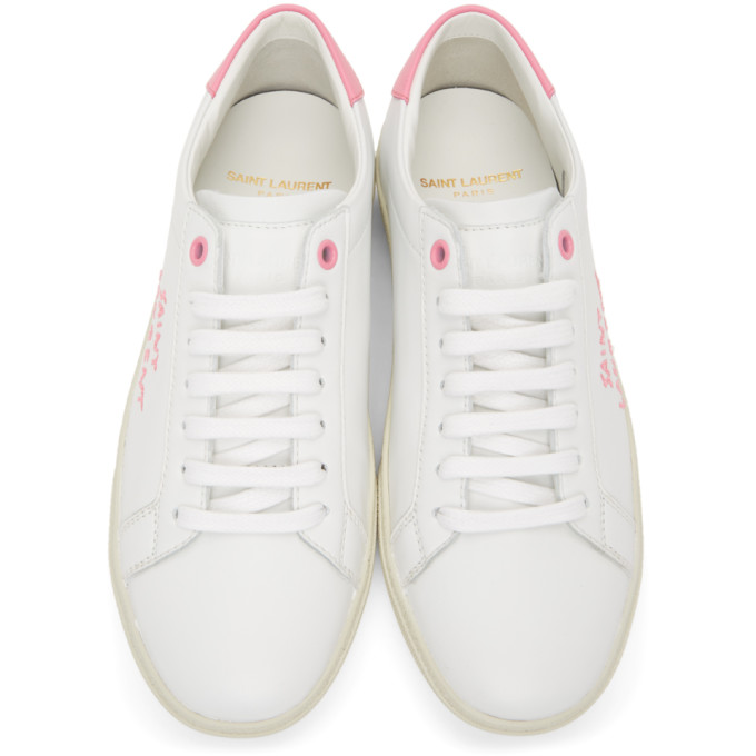 SAINT LAURENT WHITE & PINK COURT CLASSIC SL/06 SNEAKERS