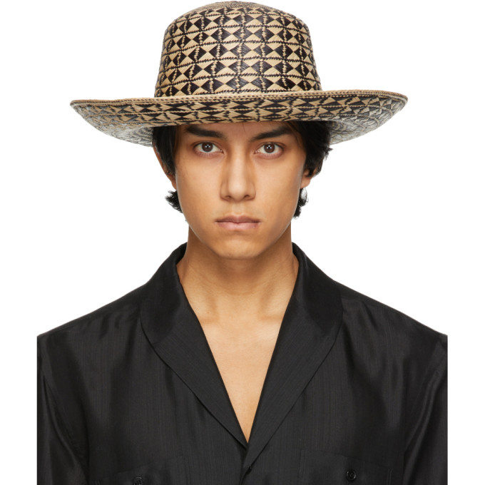 Saint Laurent Beige and Black Straw Maui Hat