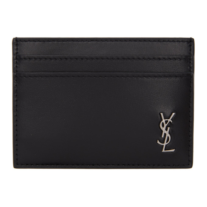 Saint Laurent Black and Silver Tiny Monogramme Card Holder
