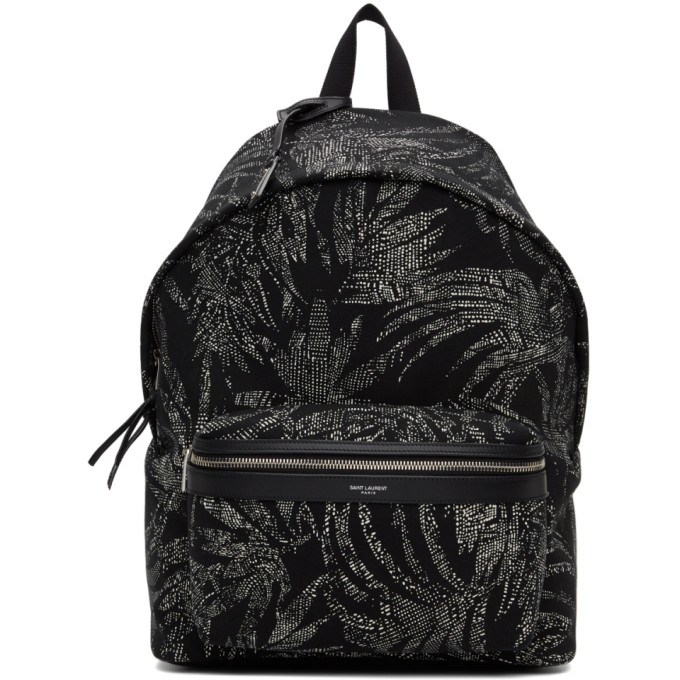 Saint Laurent Black and White Palm Print City Backpack