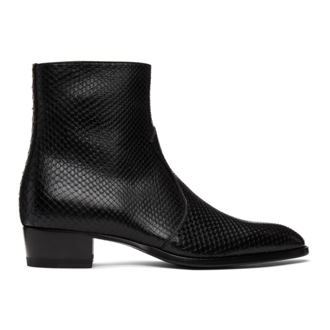 Saint Laurent Black Python Wyatt Zip Chelsea Boots