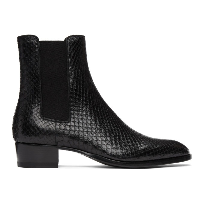 Saint Laurent Black Python Wyatt Chelsea Boots