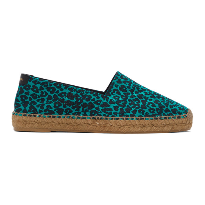 Saint Laurent Blue and Black Babycat-Print Embroidered Espadrilles