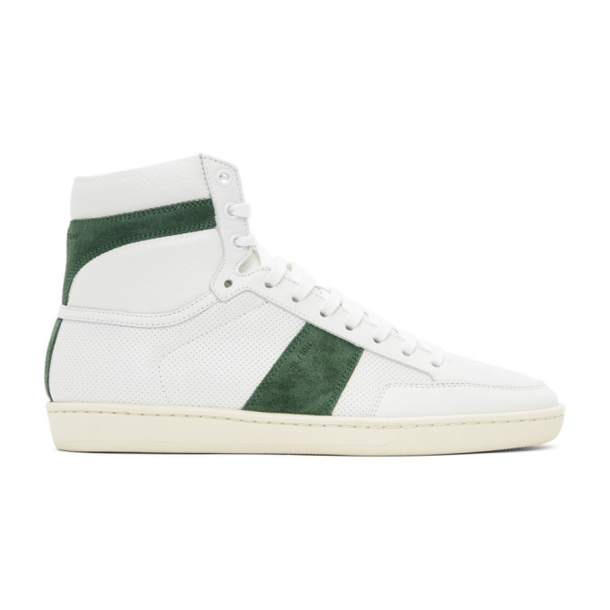 Saint Laurent White and Green Court Classic SL/10H Sneakers