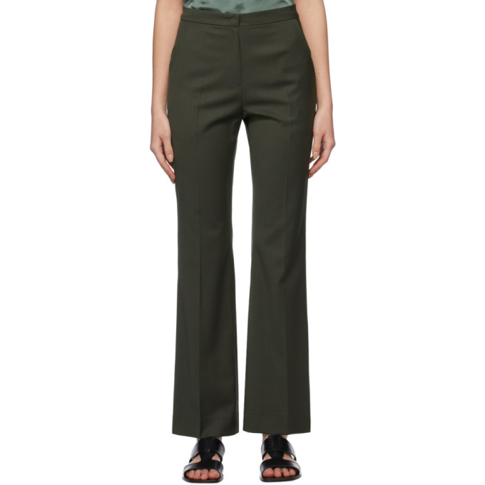 Lvir Khaki Summer Wool Semi-bell Bottom Trousers In Deep Khaki