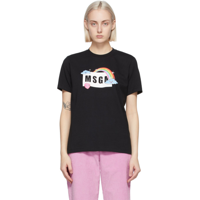 MSGM Black Rainbow Logo T-Shirt