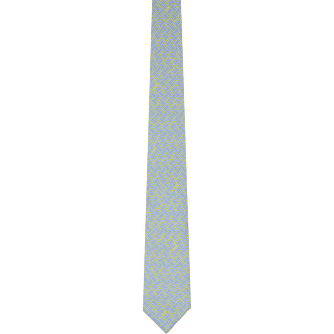 Dunhill Blue and Yellow Silk Abstract Signature Tie