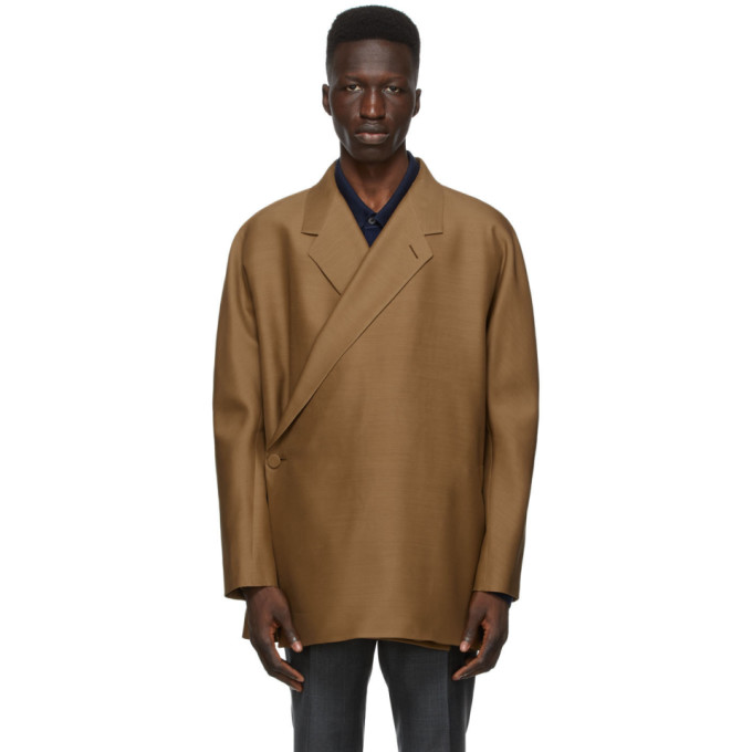 Dunhill Tan Cropped Kimono-Wrap Blazer